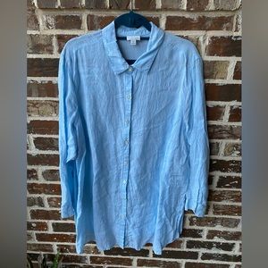 J. Jill 100% Love Linen Long Sleeve Light Blue Button Down Tunic Shirt Size 3X